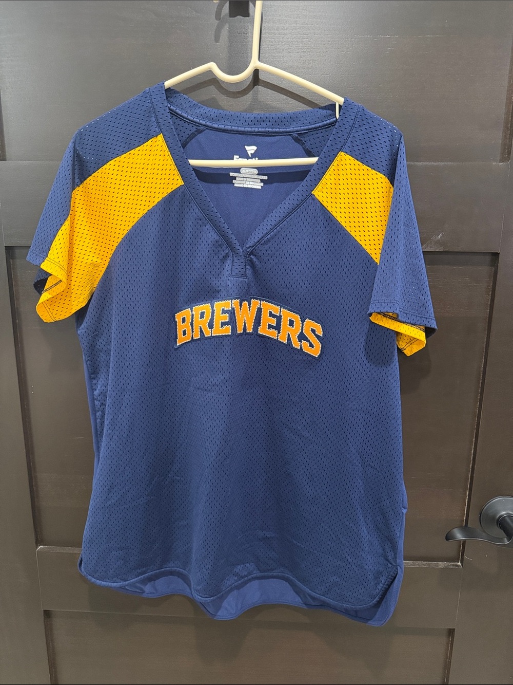 Fanatics Navy and Yellow Brewers Women's Mesh V-Neck Jersey
